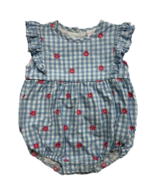 18M Baby Girl Stitchy Fish Blue Gingham Pink Daisy Bubble Romper