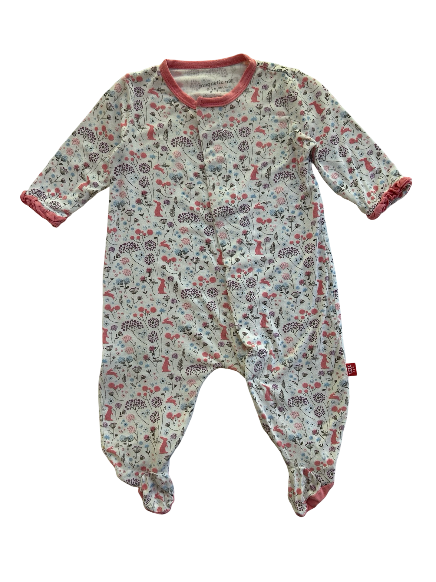 0-3M Baby Girl Magnetic Me Footed Pink Bunny Sleeper PJs