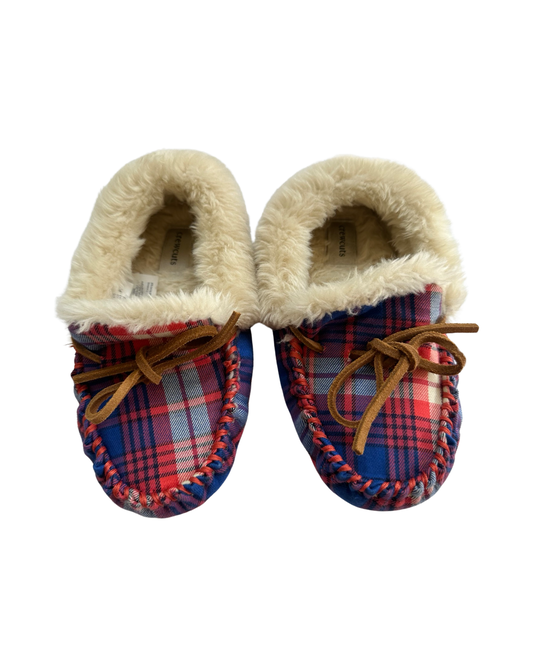 11C Toddler Girl / Boy Crewcuts Faux Sherling Plaid Moccasin Slippers