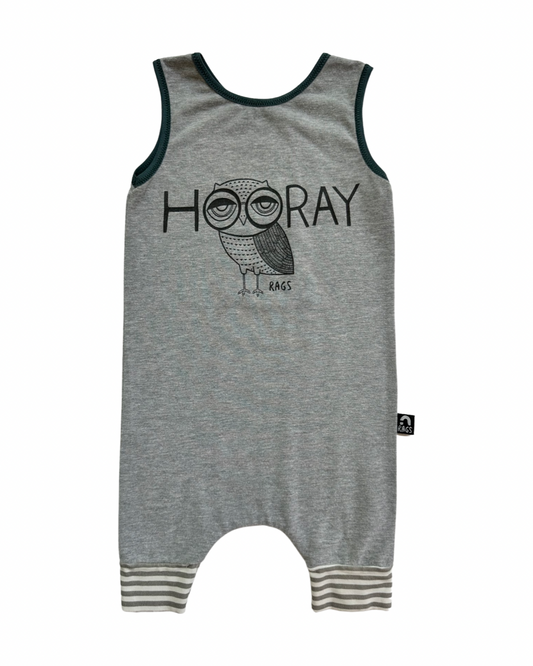 12-18M Baby Boy RAGS to Raches Gray Hooray Owl Tank Shortie Romper