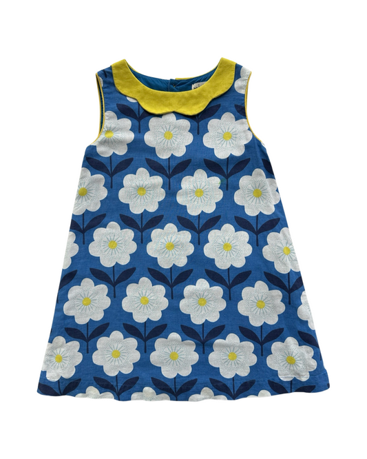 5T Toddler / 6Y Toddler Girl Mini Boden Blue & Yellow Retro Flower Dress