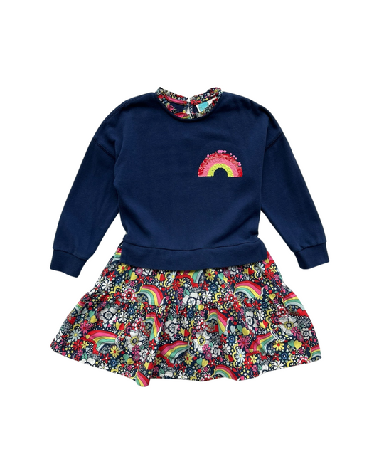 5T Toddler / 6Y Toddler Girl Mini Boden Navy Rainbow Flip Sequin Sweatshirt Dress