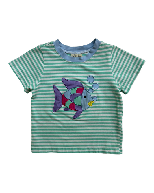 3T Toddler Girl Thr Smocking Petals Applique Rainbow Fish Short Sleeve Shirt