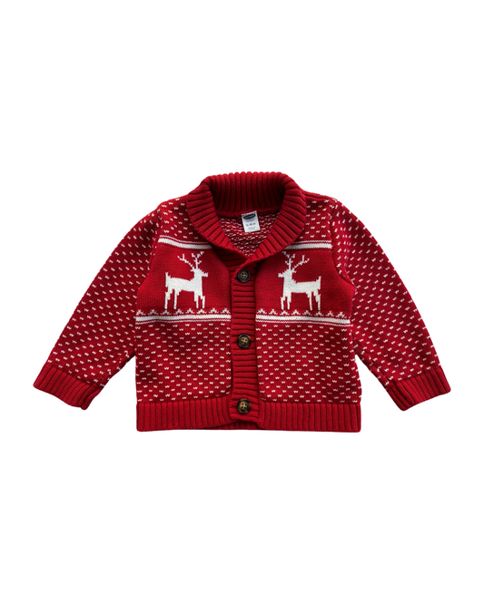 12-18M Baby Boy Red Old Navy Christmas Reindeer Cardigan Sweater