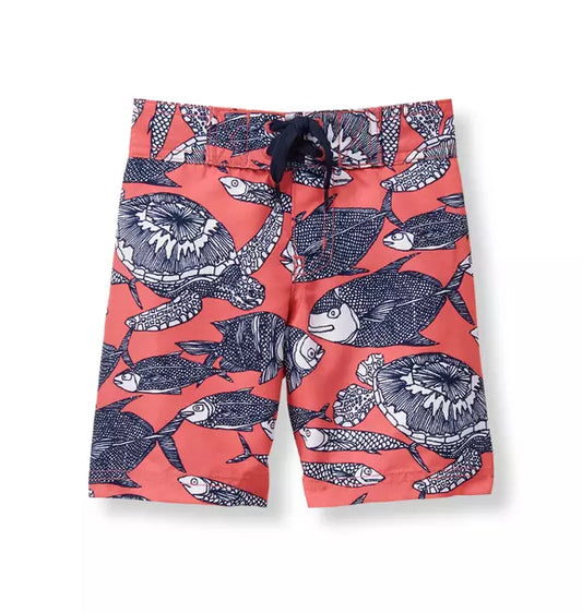 3T Toddler Boy Janie & Jack Coral / Navy Deep Sea Swim Trunks Shorts