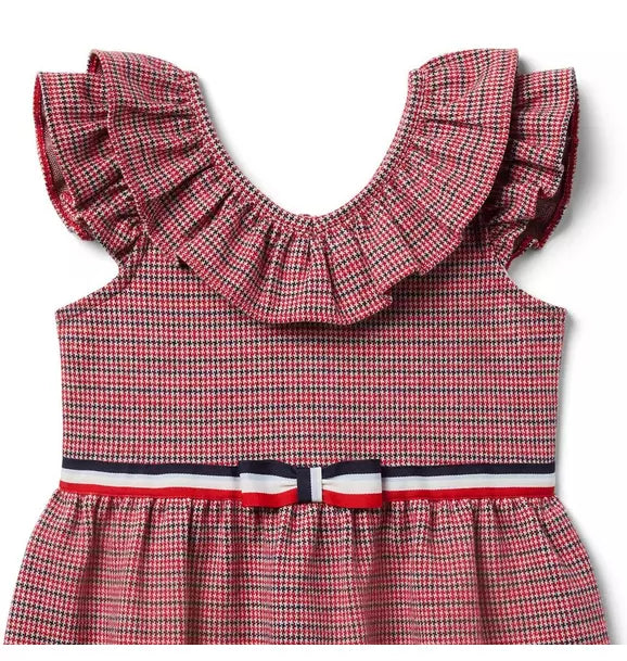 5T Toddler Girl Janie and Jack True Red Houndstooth Jacquard Girls Ruffle Top Dress