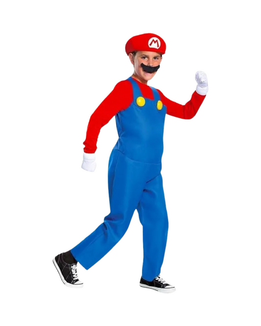 8-10Y Youth Boy / Girl Size Large Rubies Authentic Super Mario Brothers Mario 3pc Costume with Mustache