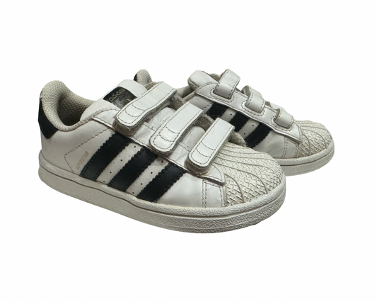 9C Toddler Boy / Girl Adidas Ortholite Shell Toe Shoes Velcro Black & White