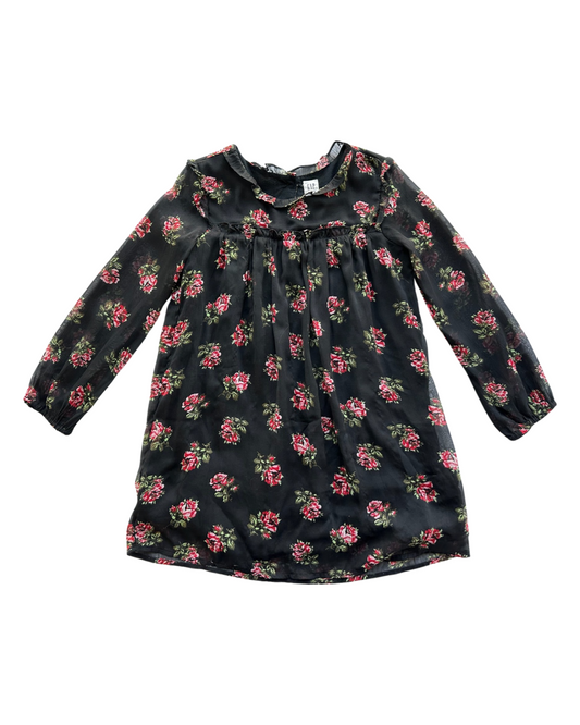 5T Toddler Girl Gap Kids Black Floral Long Sleeve Dress