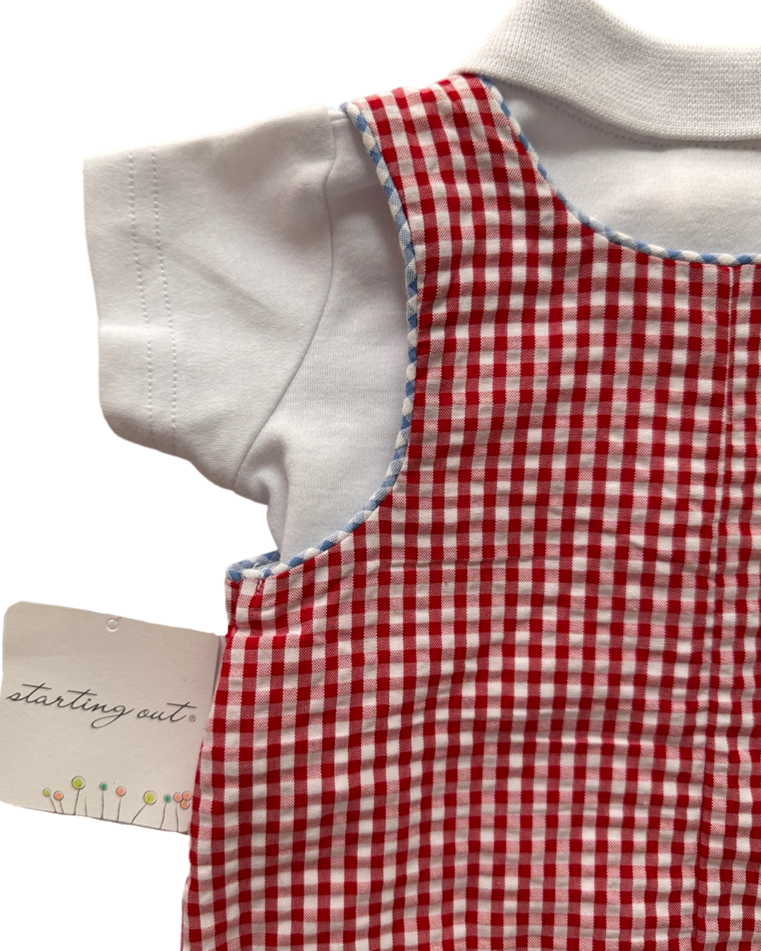 6-9M Baby Boy Starting Out Red Gingham Bubble w/ White Shirt