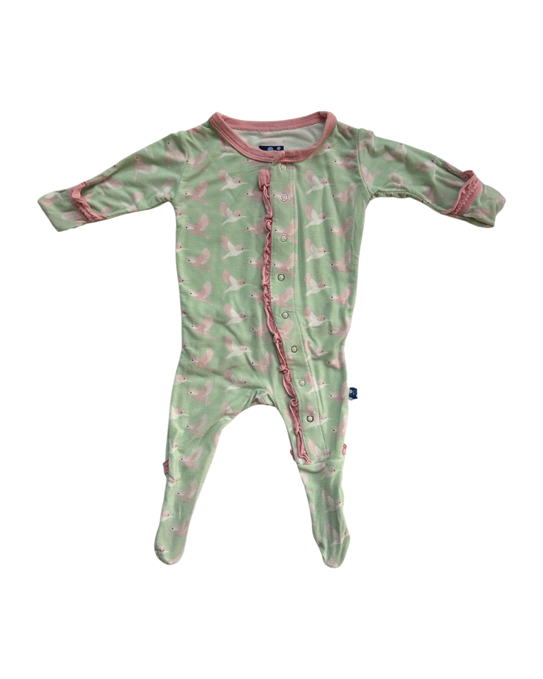 0-3M Baby Girl Bamboo KicKee Pants Pink & Aqua Hummingbird Sleeper