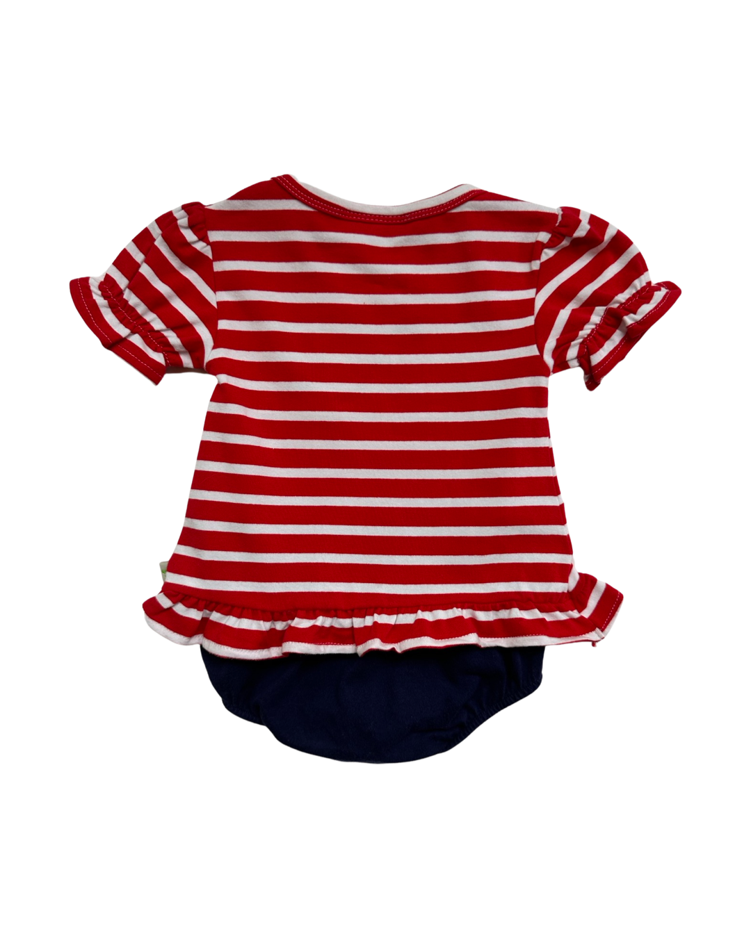 9M - 12M Baby Girl Lolly Wolly Doodle Red / White Striped Sunglass Top / Dress with Navy Bloomers