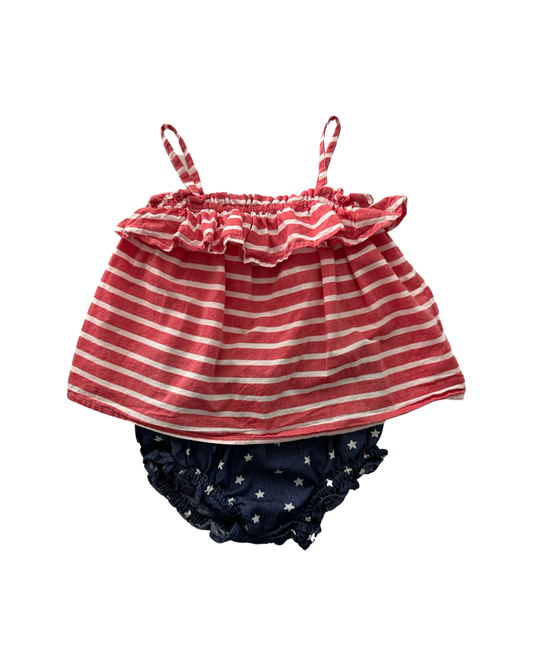 12M-18M Baby Girl Patriotic Old Navy Red / White Striped Top with Blue Star Bloomers