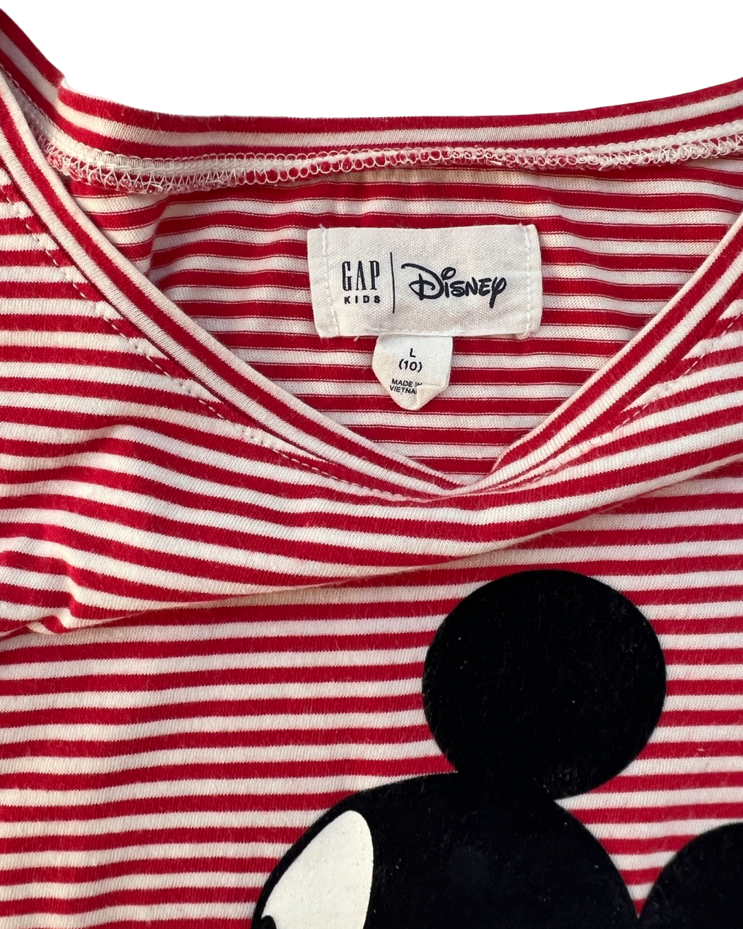 Youth Girls Size 10 Large Gap Kids Disney Red / White Striped Mickey Mouse Sparkler T-shirt