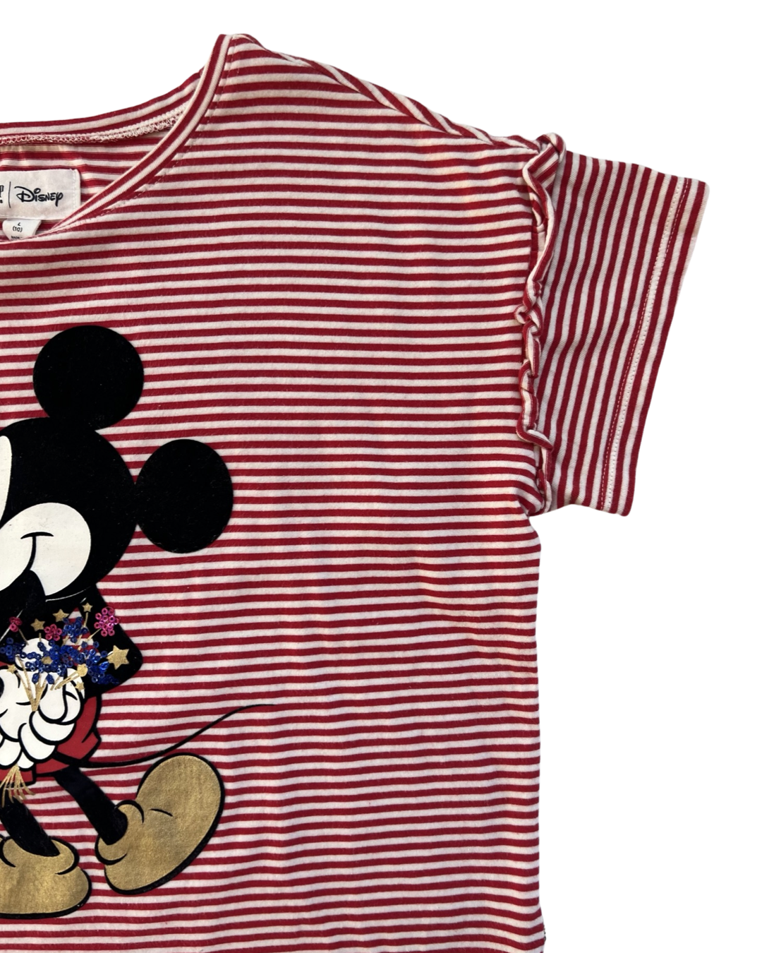 Youth Girls Size 10 Large Gap Kids Disney Red / White Striped Mickey Mouse Sparkler T-shirt