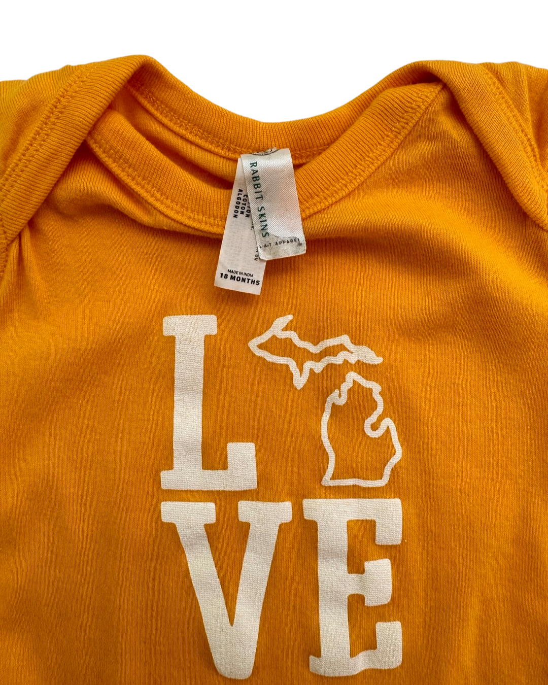 18M Baby Boy / Girl Yellow Michigan Love Onesie.