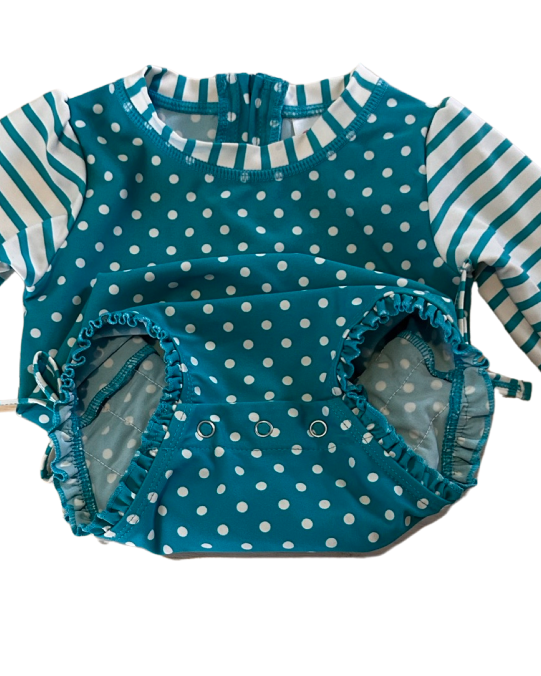 18M-24M Baby Girl Teal Polka Dot RuffleButt RashGuard Swim Suit