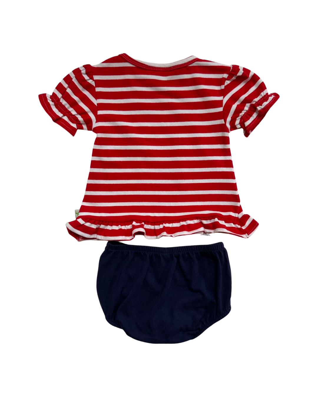 9M - 12M Baby Girl Lolly Wolly Doodle Red / White Striped Sunglass Top / Dress with Navy Bloomers