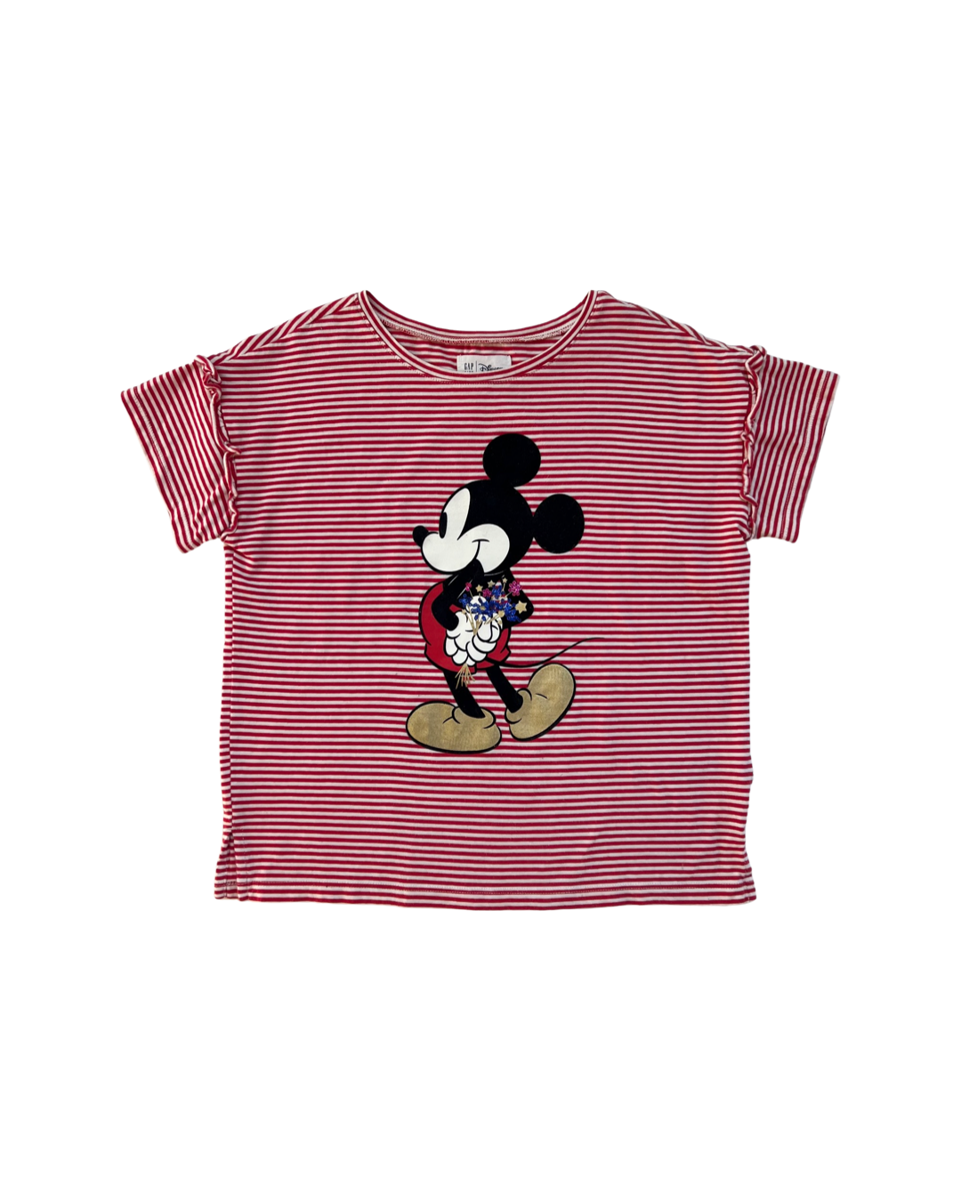 Youth Girls Size 10 Large Gap Kids Disney Red / White Striped Mickey Mouse Sparkler T-shirt