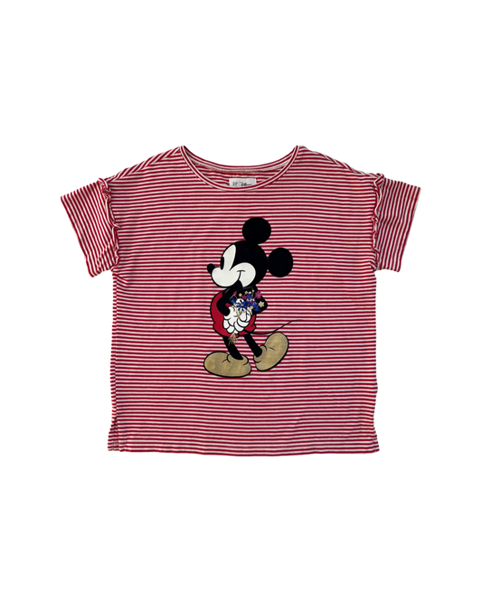 Youth Girls Size 10 Large Gap Kids Disney Red / White Striped Mickey Mouse Sparkler T-shirt