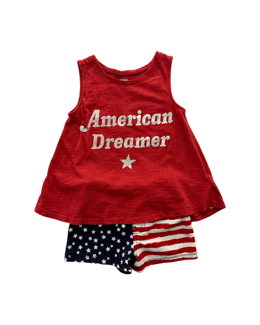 4T Toddler Girl American Dreamer Tank Top with American Flag Shorts