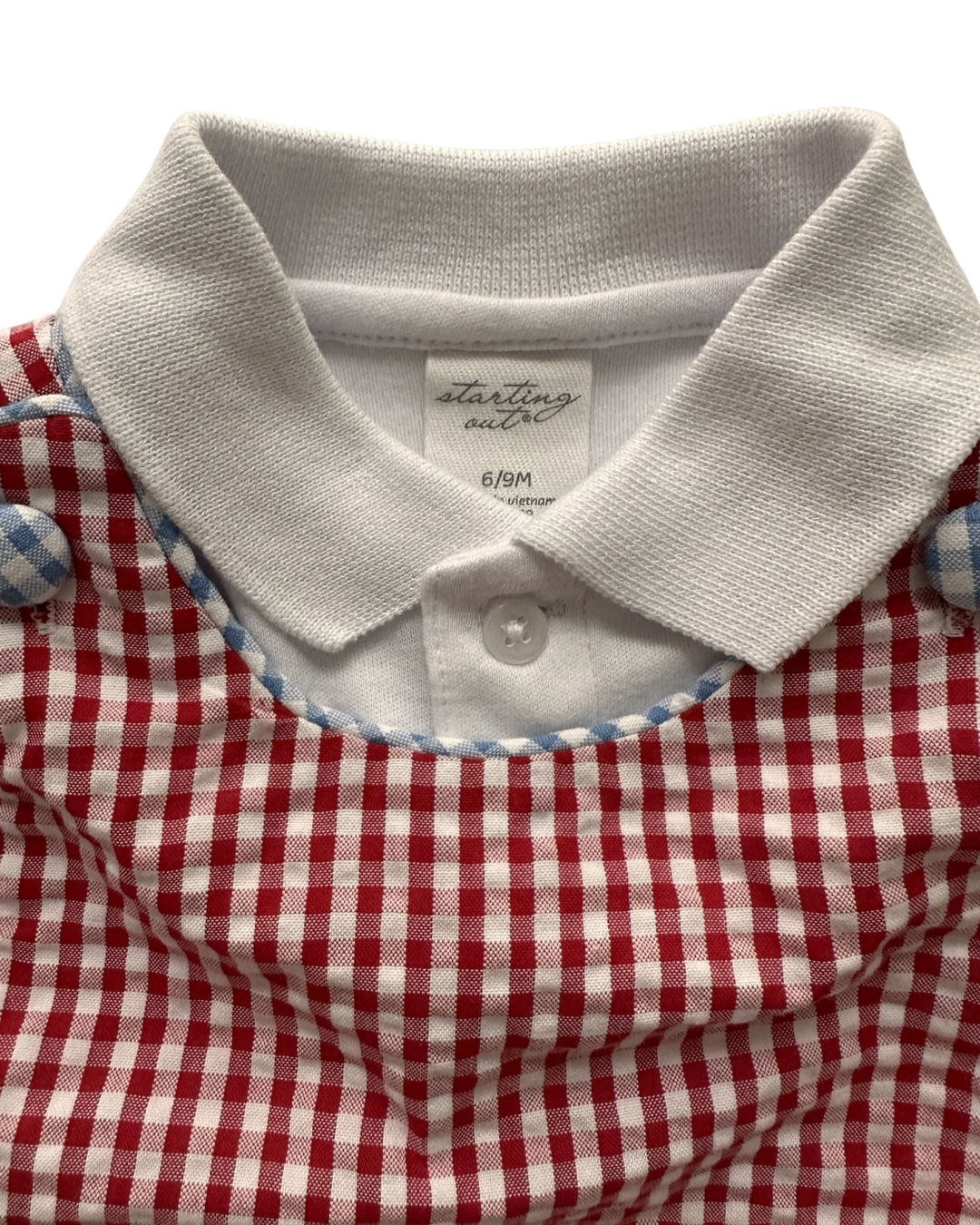 6-9M Baby Boy Starting Out Red Gingham Bubble w/ White Shirt