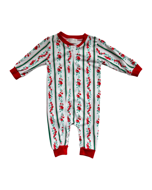 9M Baby Girl Cecil and Lou Red Floral Christmas Sleeper PJs