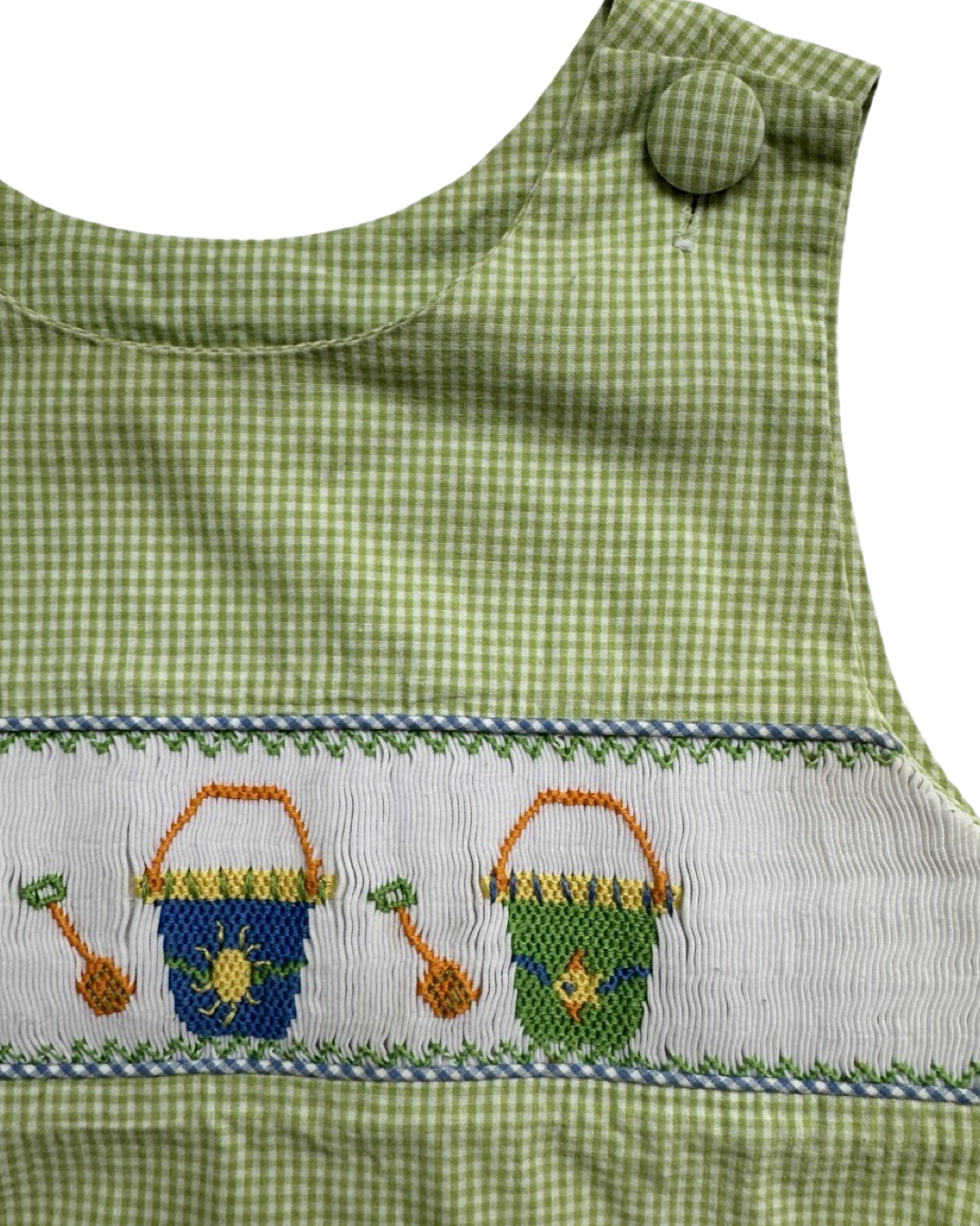 24M Baby Boy Castles & Crowns Green Gingham Smocked Sand Bucket Bubble