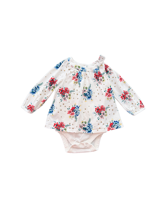 6-12M Baby Girl Baby Gap Floral Star Long Sleeve Onesie Dress