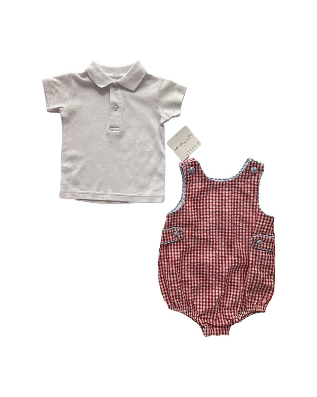 6-9M Baby Boy Starting Out Red Gingham Bubble w/ White Shirt