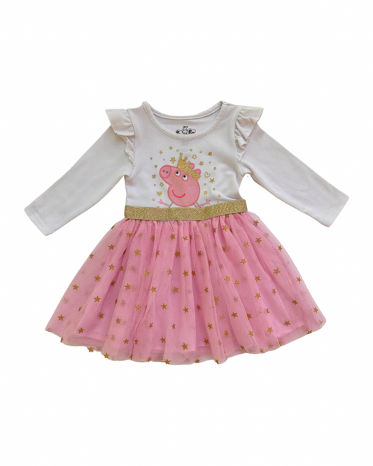 3T Toddler Girl Peppa Pig White / Pink Tulle Long Sleeve Dress