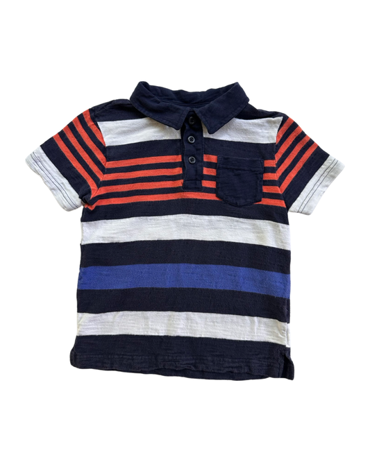 5T Toddler Boy Gymboree Navy / White / Orange Striped Polo Shirt Top