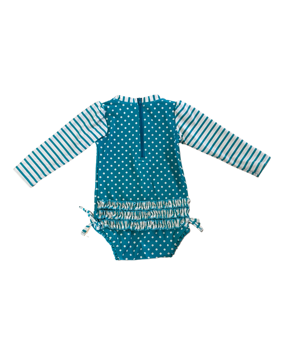 18M-24M Baby Girl Teal Polka Dot RuffleButt RashGuard Swim Suit