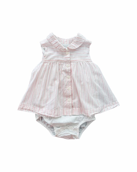 6-12M Baby Girl Baby Gap Pink / White Striped Onesie Dress