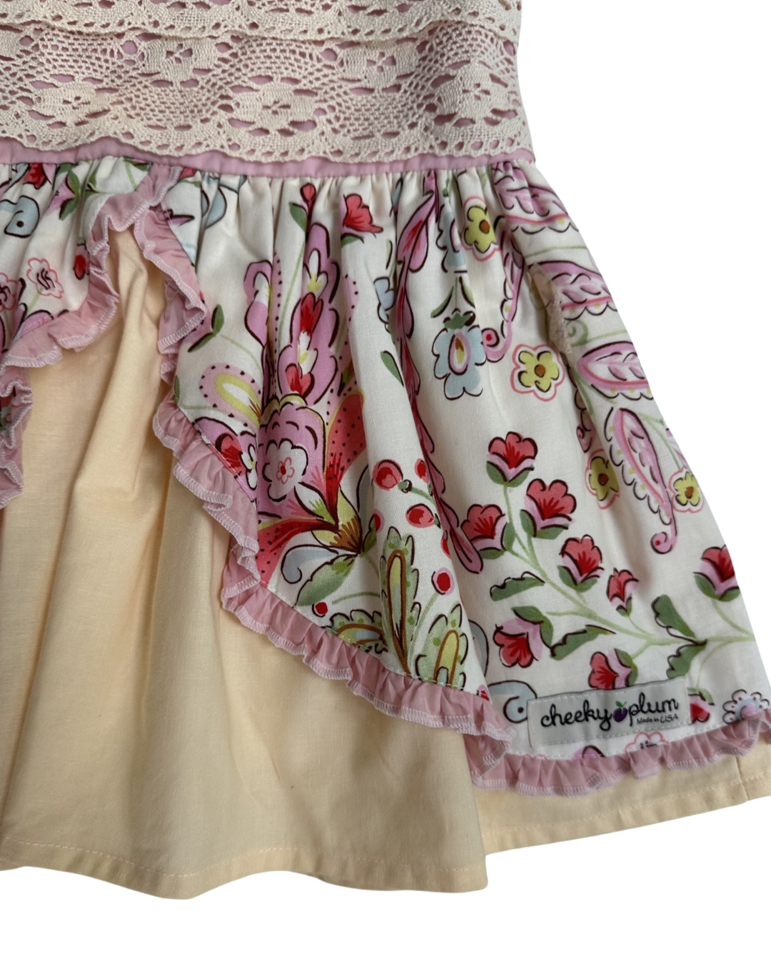 18M-24M Baby Girl Cheeky Plum Pink / Yellow Floral and Lace Pink Dress