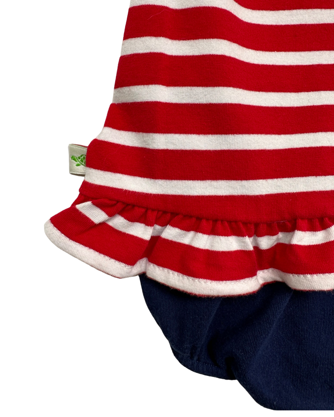 9M - 12M Baby Girl Lolly Wolly Doodle Red / White Striped Sunglass Top / Dress with Navy Bloomers