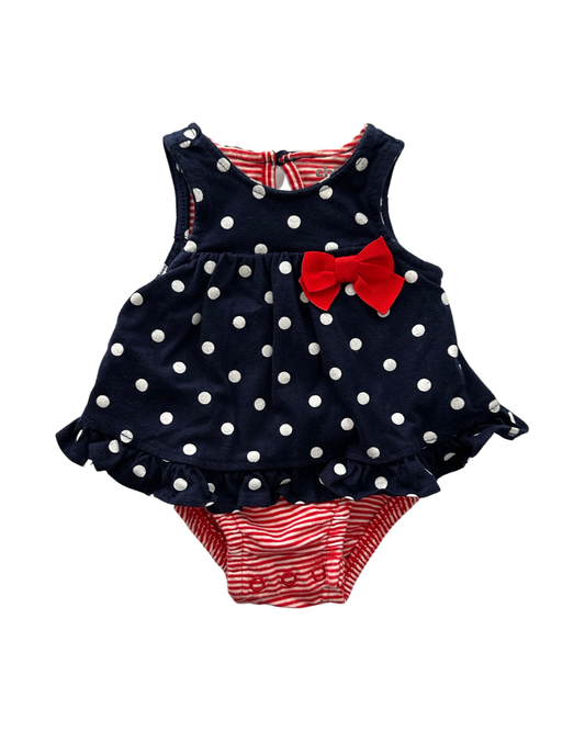 Newborn Baby Girl Carters Child of Mine Navy / White Polka Dot Dress Onsie