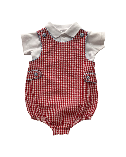 6-9M Baby Boy Starting Out Red Gingham Bubble w/ White Shirt