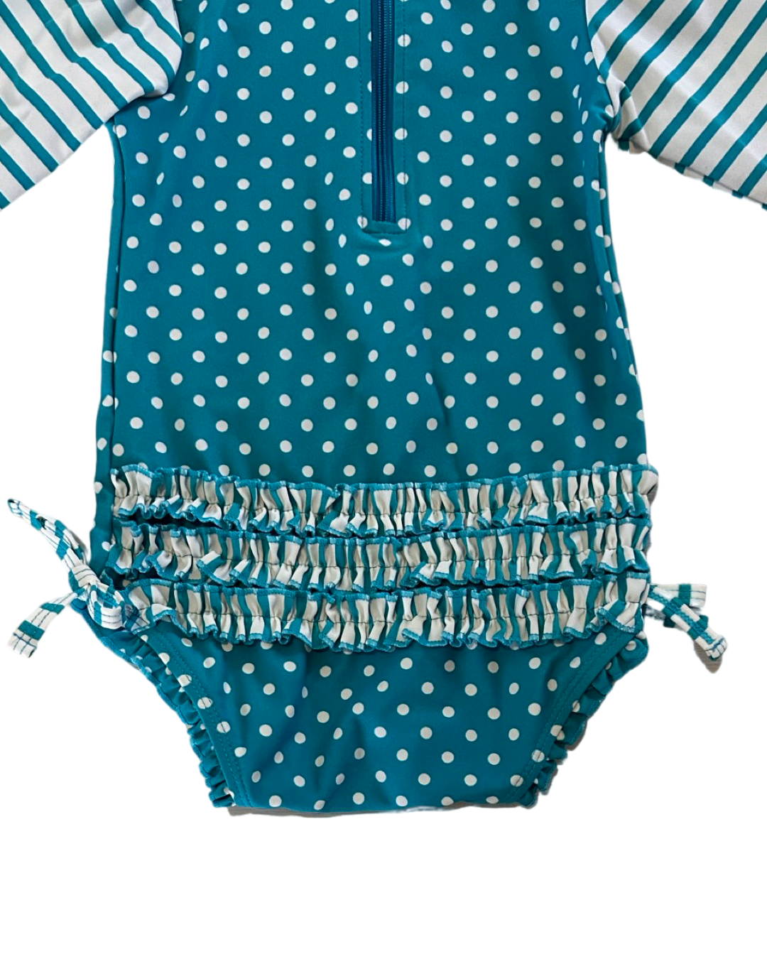 18M-24M Baby Girl Teal Polka Dot RuffleButt RashGuard Swim Suit