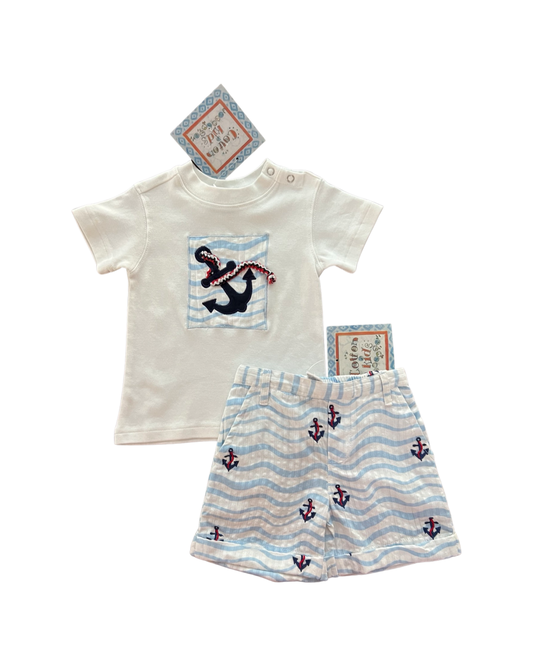 12M Baby Boy Cotton Kids Nautical Anchor Shirt and Shorts Set