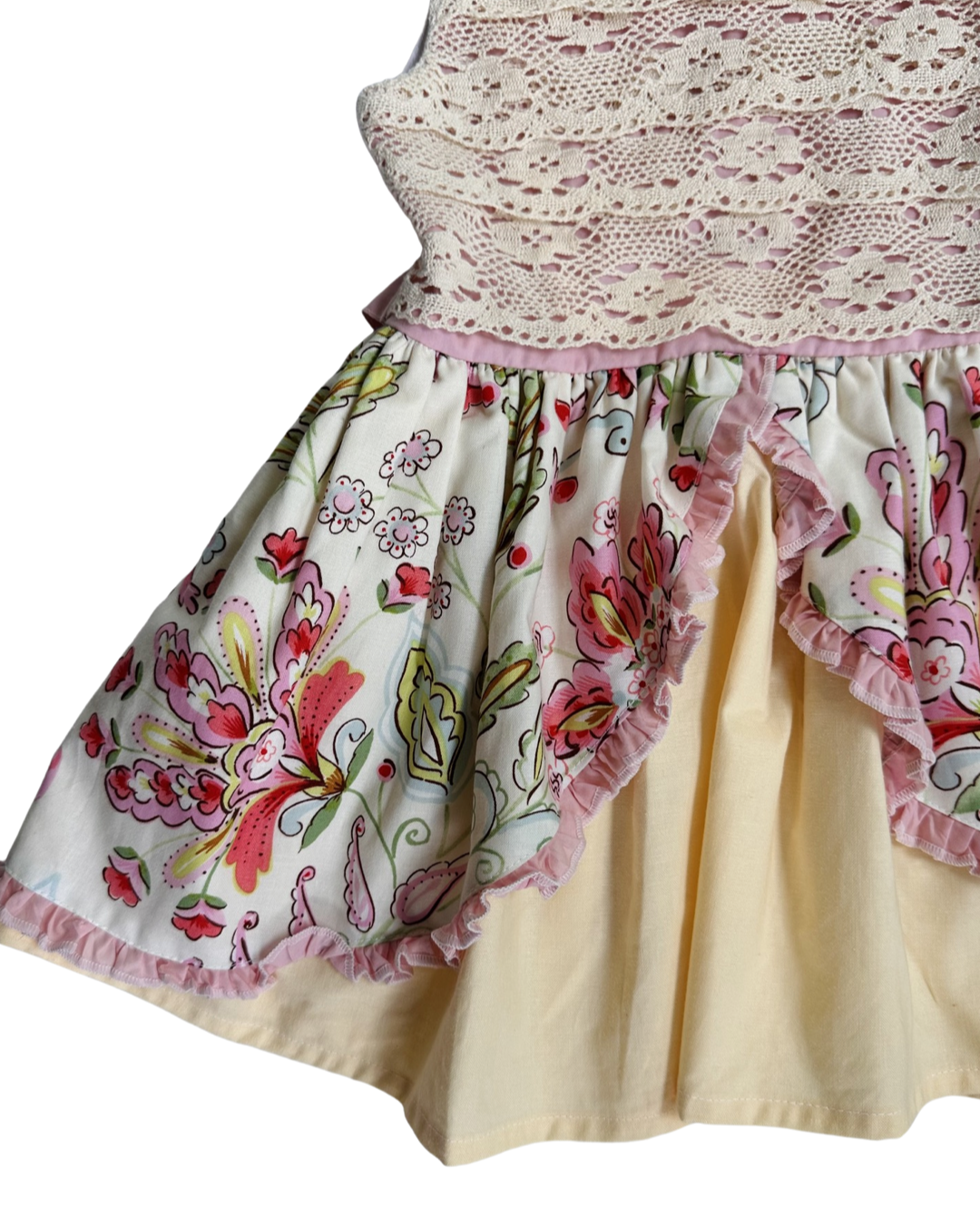 18M-24M Baby Girl Cheeky Plum Pink / Yellow Floral and Lace Pink Dress