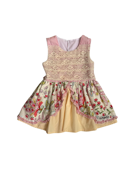 18M-24M Baby Girl Cheeky Plum Pink / Yellow Floral and Lace Pink Dress