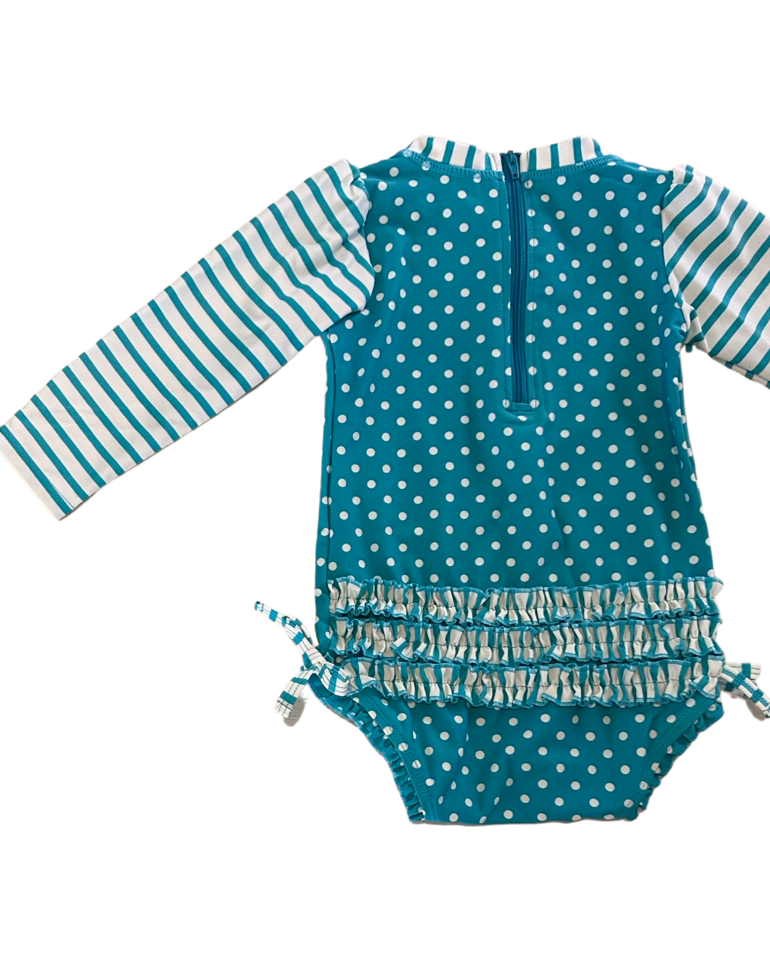 18M-24M Baby Girl Teal Polka Dot RuffleButt RashGuard Swim Suit