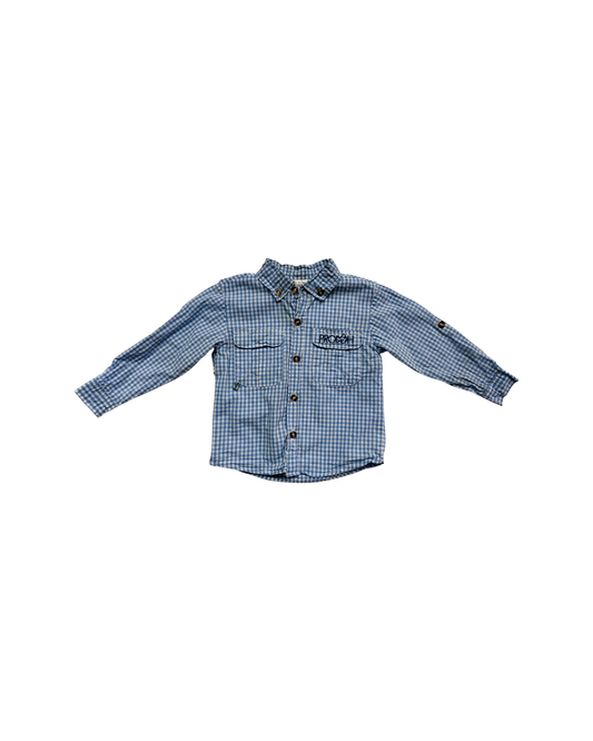 3T Toddler Boy Prodoh Blue Gingham Button Up Shirt