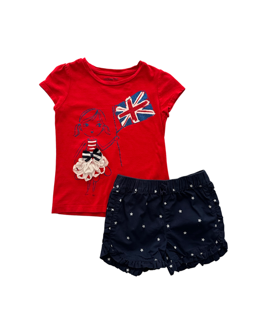 4T Toddler Girl Patriotic Set Baby Gap Top & Navy Star Shorts