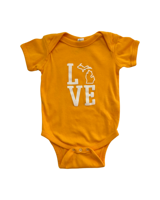 18M Baby Boy / Girl Yellow Michigan Love Onesie.