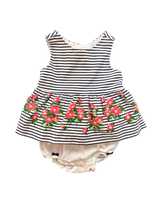 12M-18M Baby Girl Janie & Jack Navy White Striped Pink Floral Top with Matching Bloomers