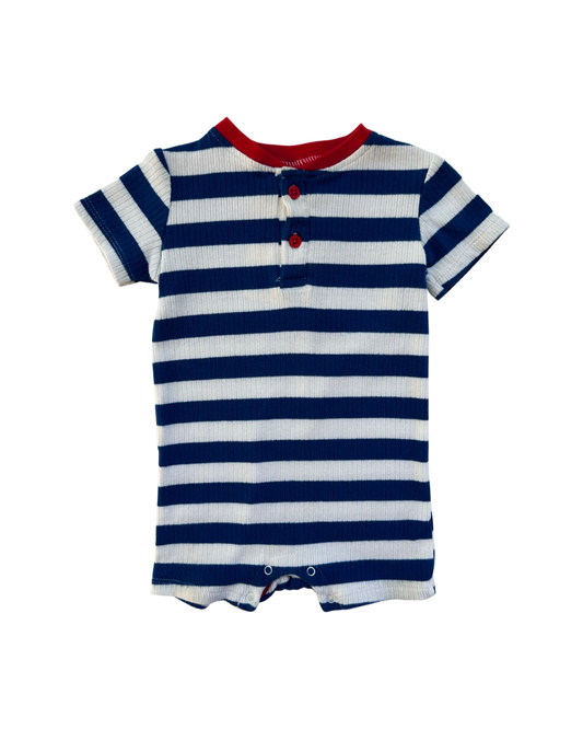 6-9M Baby Boy Chickpea Blue / White Striped Romper