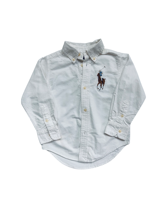 3T Toddler Boy White Ralph Lauren Large Horse Button Up Shirt