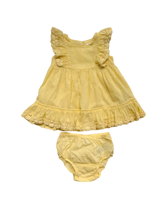 6-12M Baby Girl Light Yellow Baby Gap Dress w/ Matching Bloomers